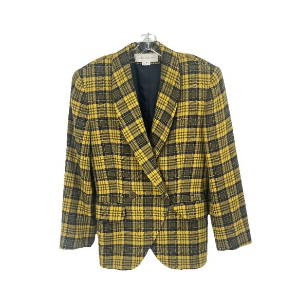 Vtg Jones New York Yellow Plaid Blazer Clueless 100% Wool Sz 8 90s Preppy - Picture 1 of 6